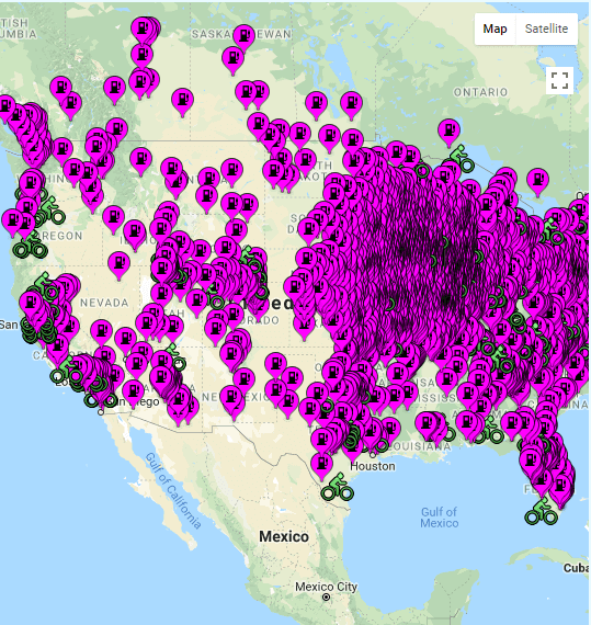 Map of places offering free air